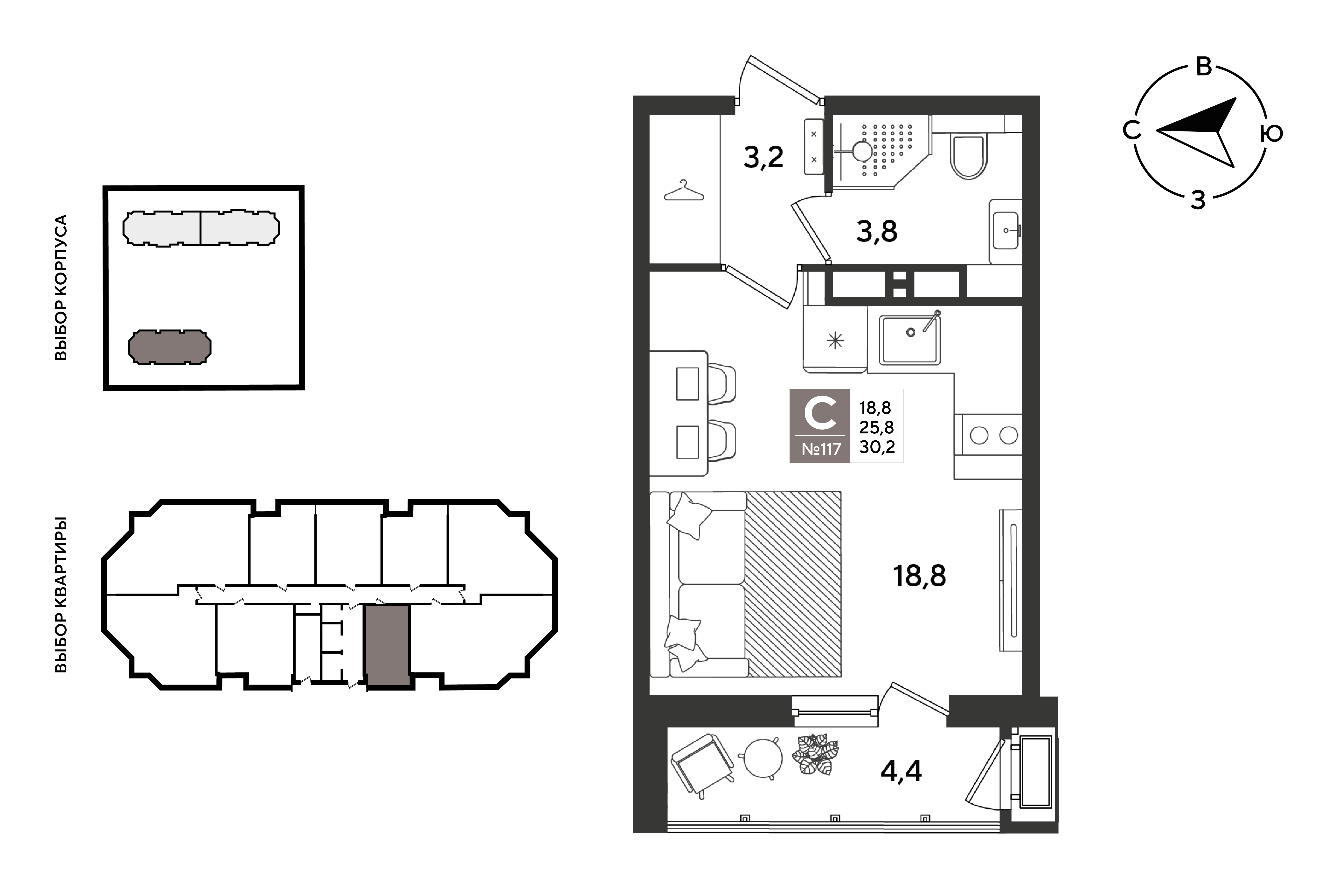 Планировка Студия 30,2 м²