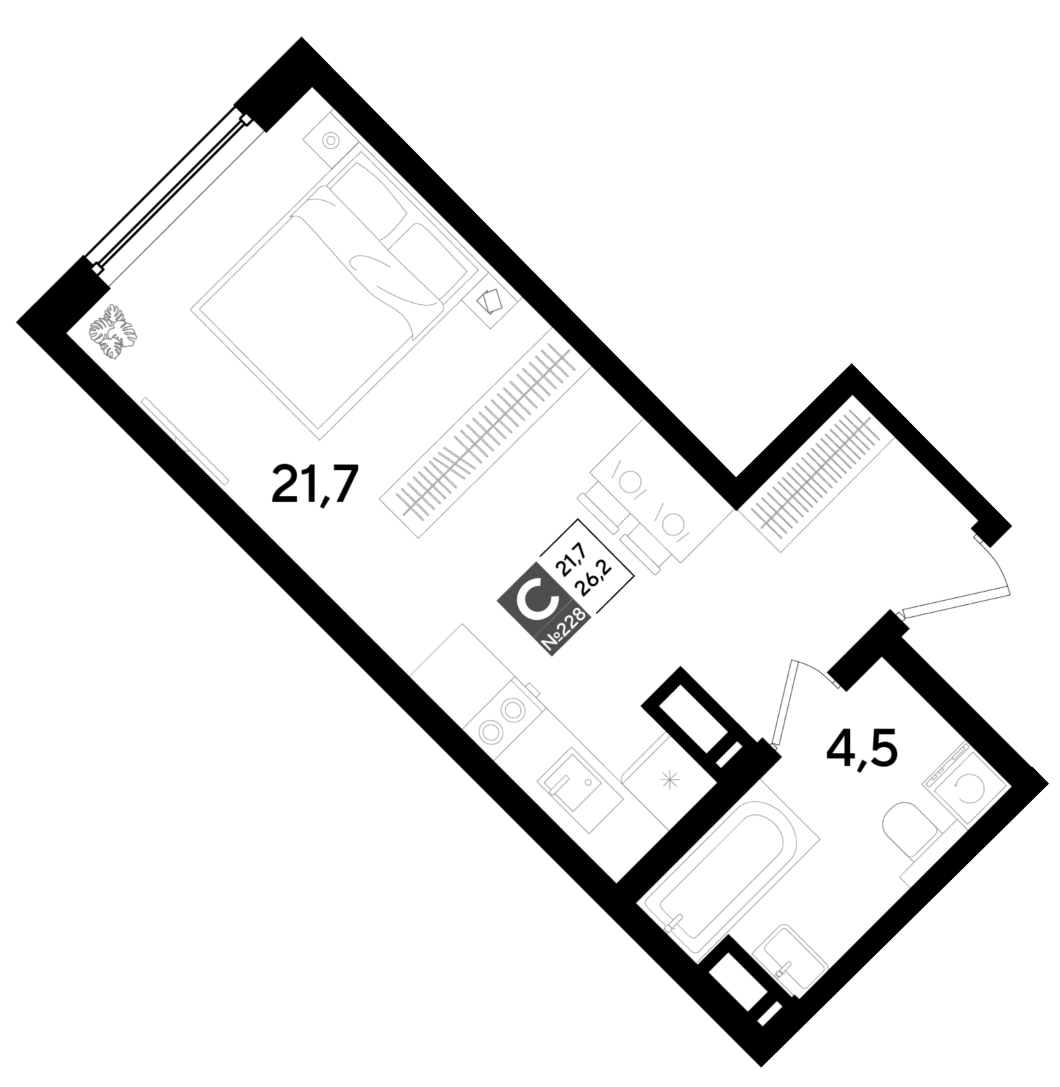Планировка: Студия 26,2 м²
