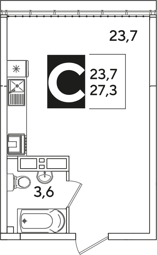 Планировка: Студия 27,3 м²