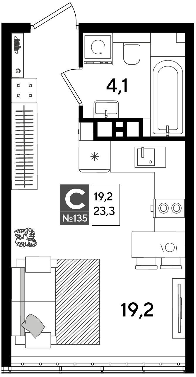 Планировка: Студия 23,3 м²