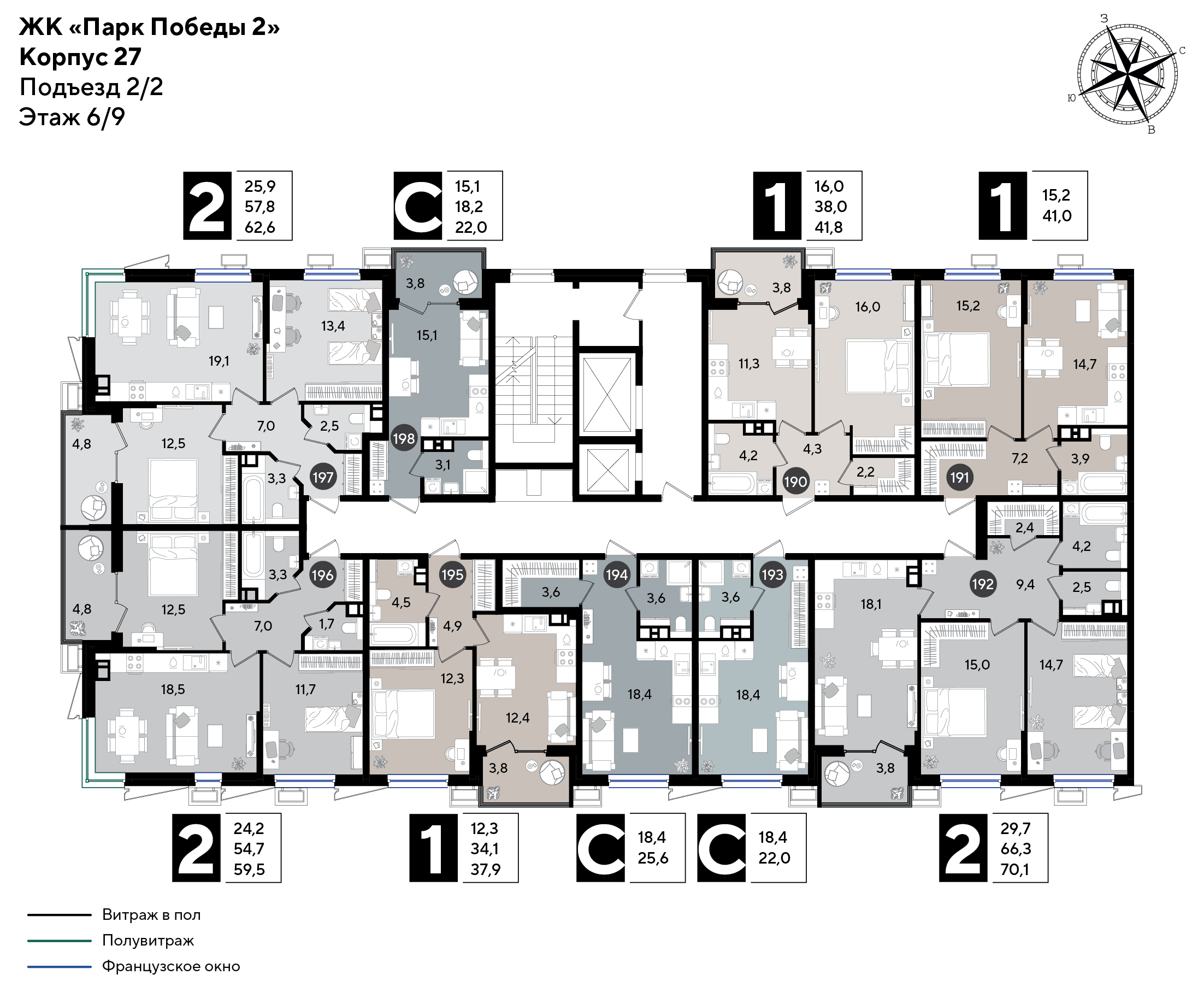 План 6 этажа, Литер 27, подъезд 2