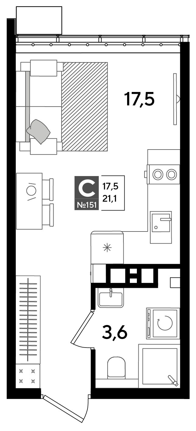 Планировка Студия 21,1 м²
