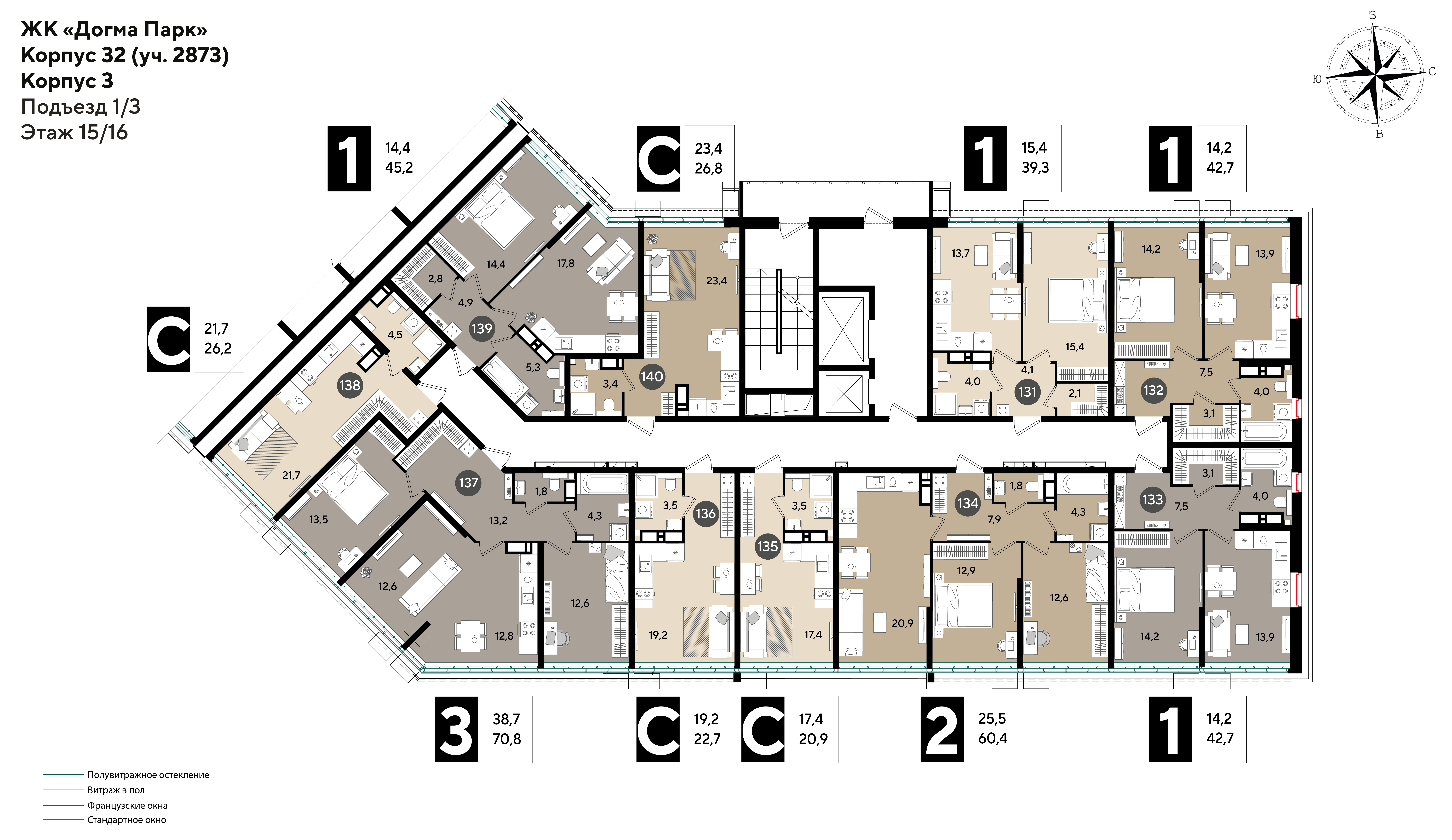 План 15 этажа, Литер 32, подъезд 1