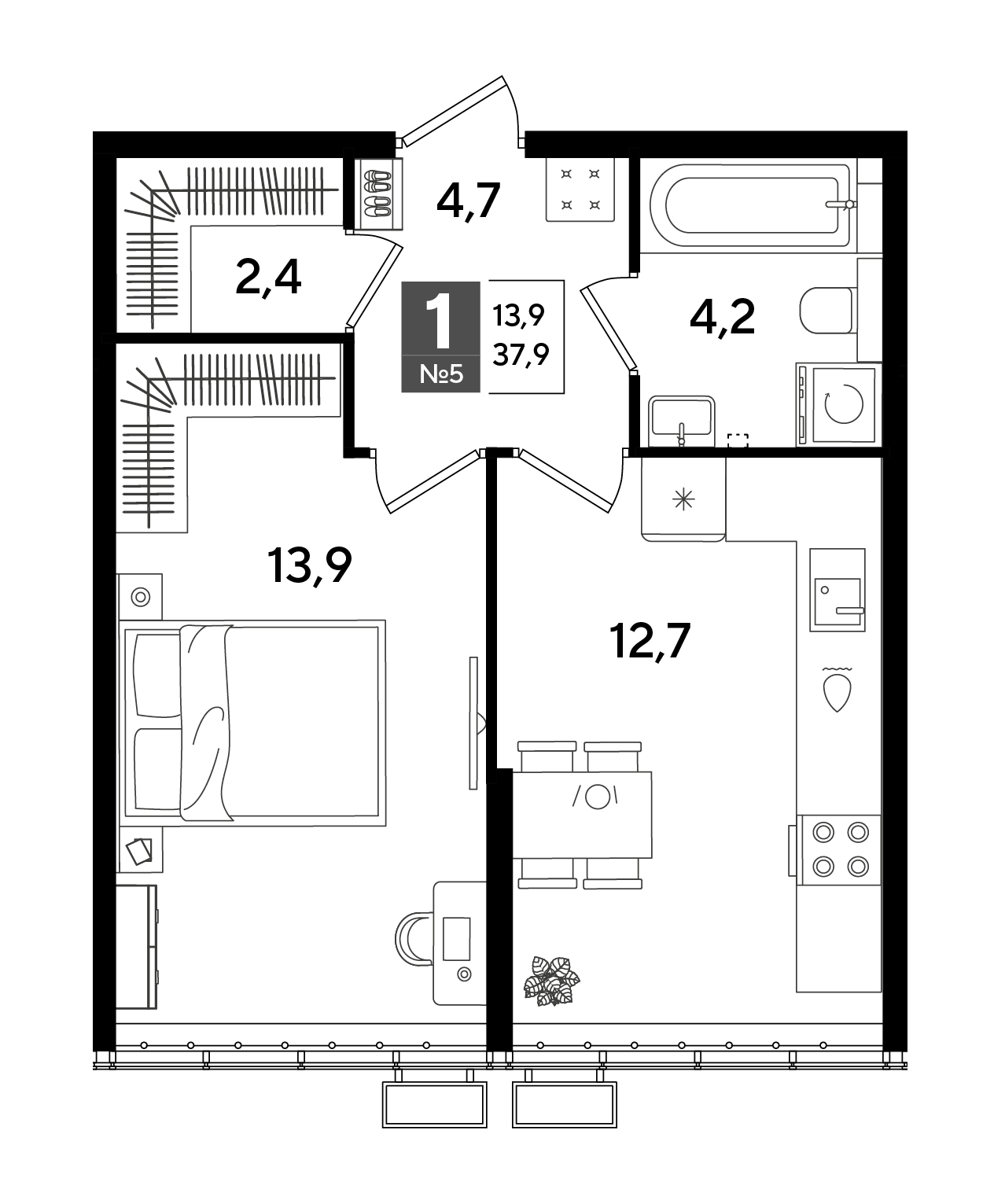 Планировка: 1-комн. квартира 37,9 м²