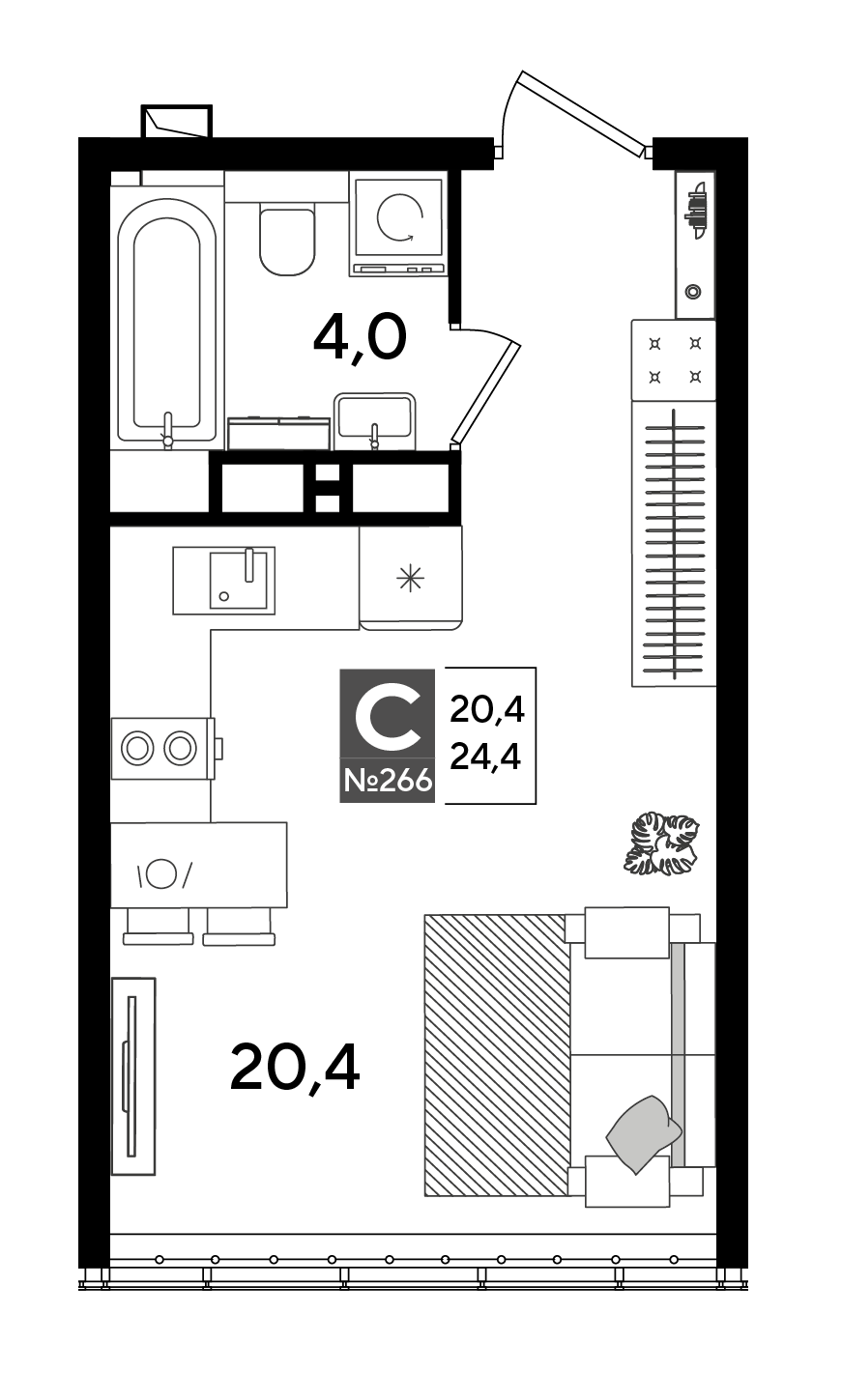 Планировка: Студия 24,4 м²