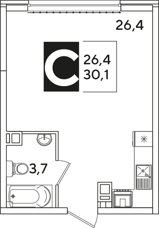 Планировка Студия 30,1 м²