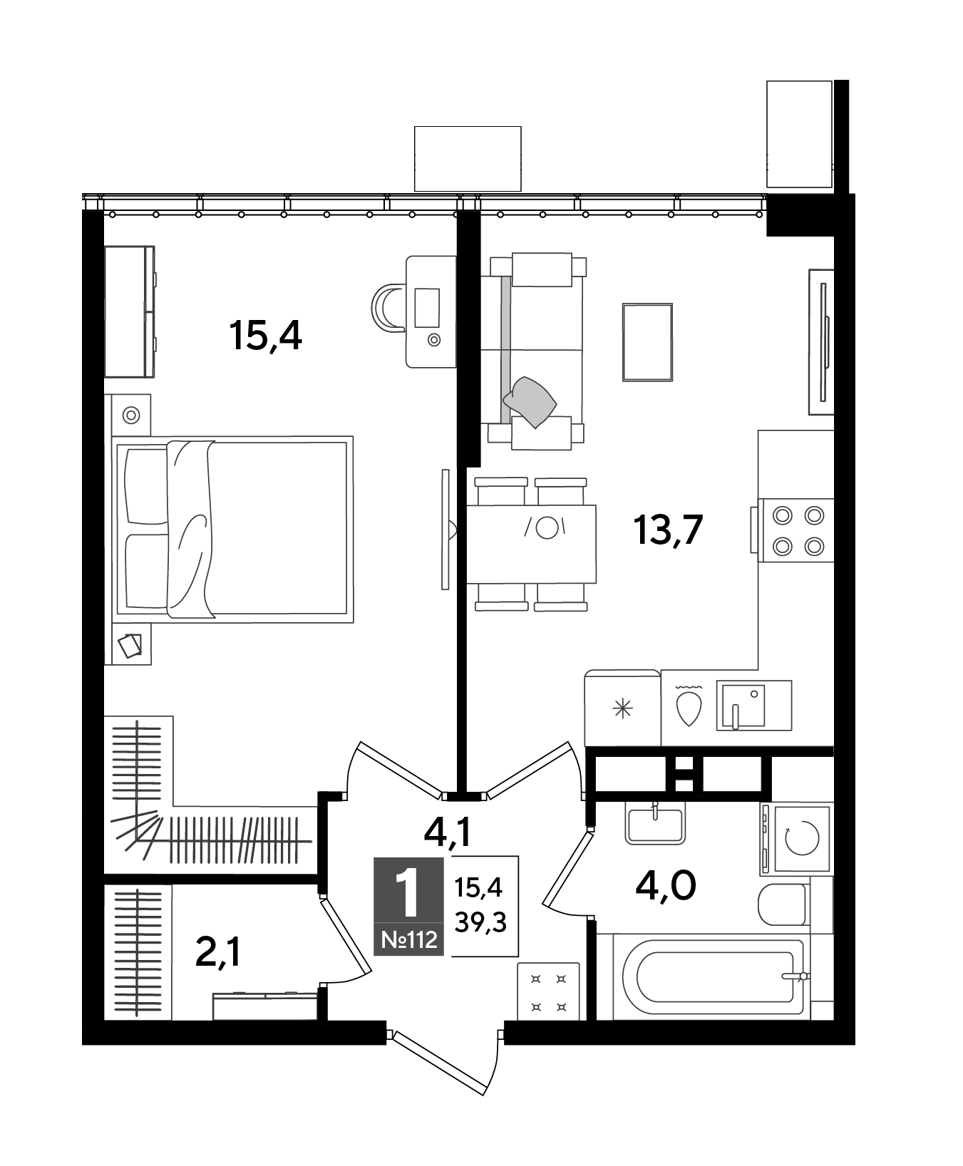 Планировка: 1-комн. квартира 39,3 м²