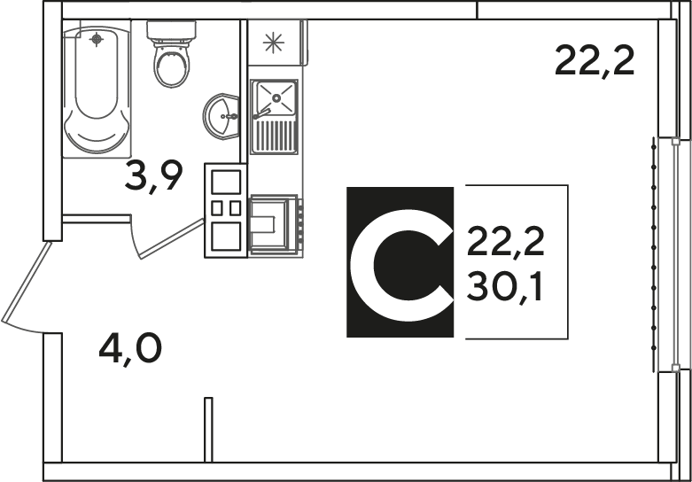 Планировка: Студия 30,5 м²