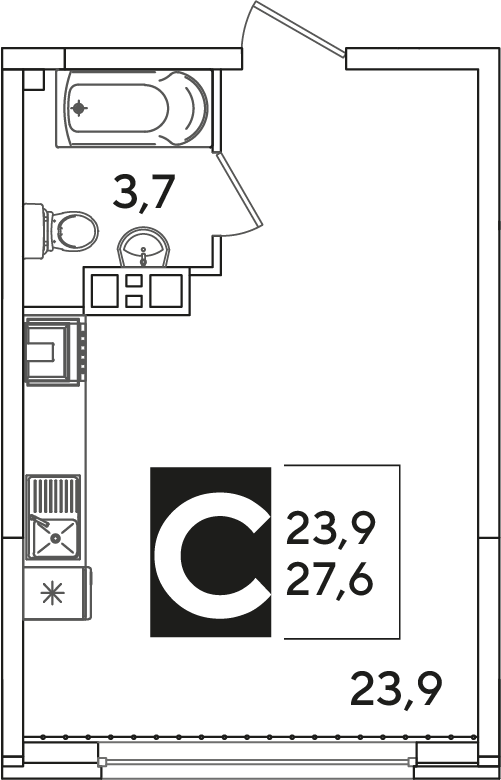 Планировка Студия 28 м²