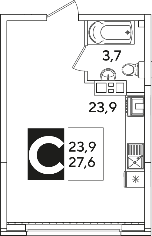 Планировка Студия 27,6 м²