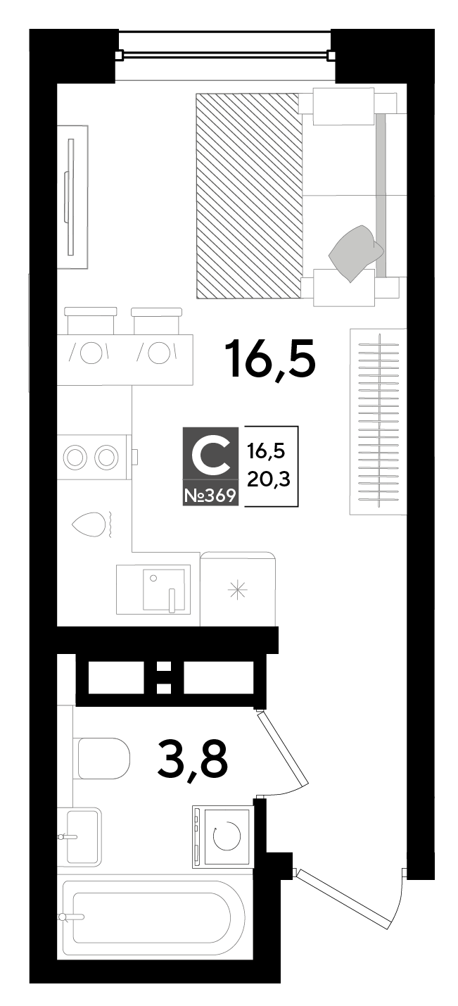Планировка Студия 20,3 м²