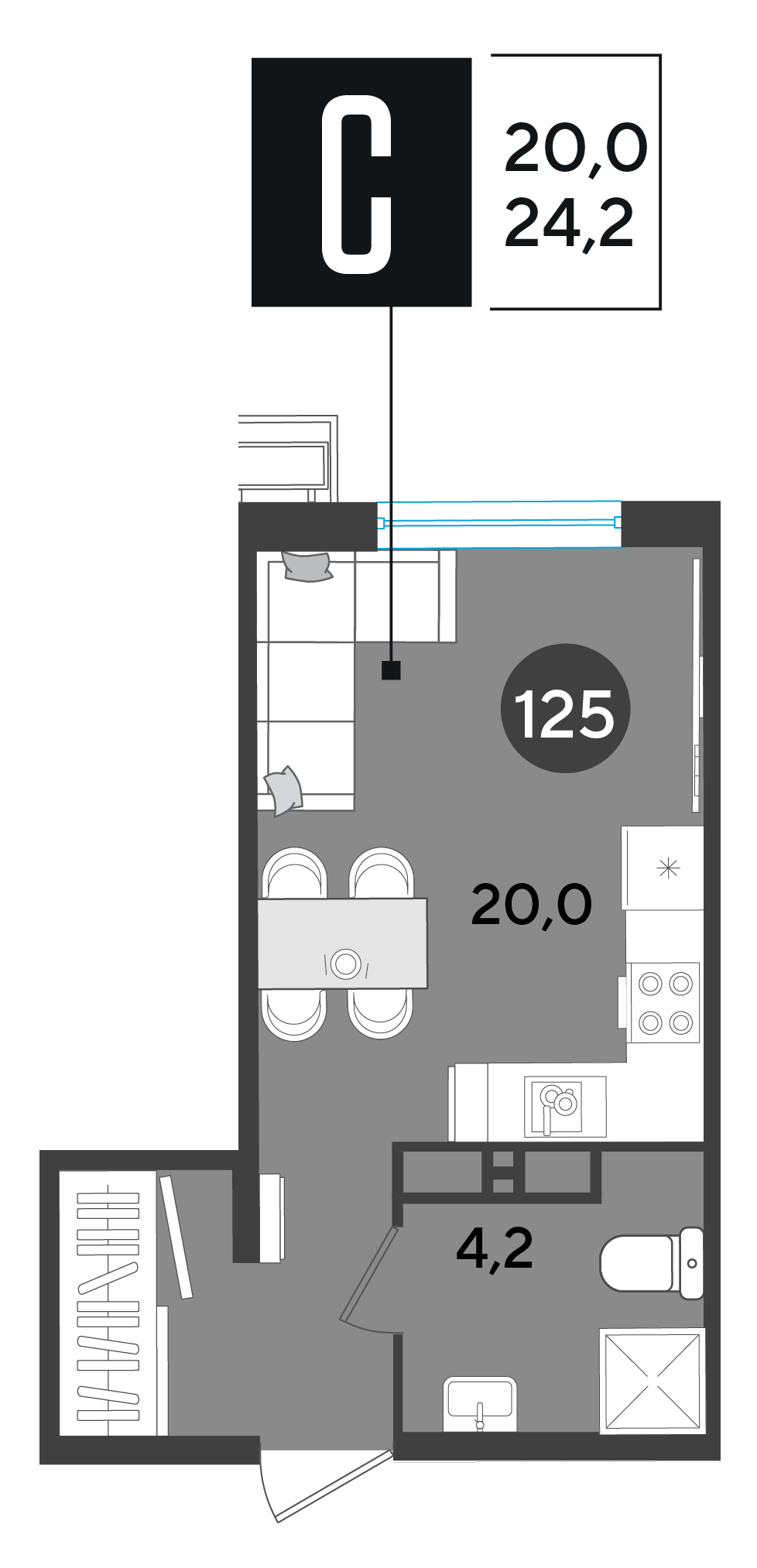 Планировка: Студия 24,2 м²