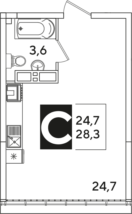 Планировка: Студия 28,4 м²