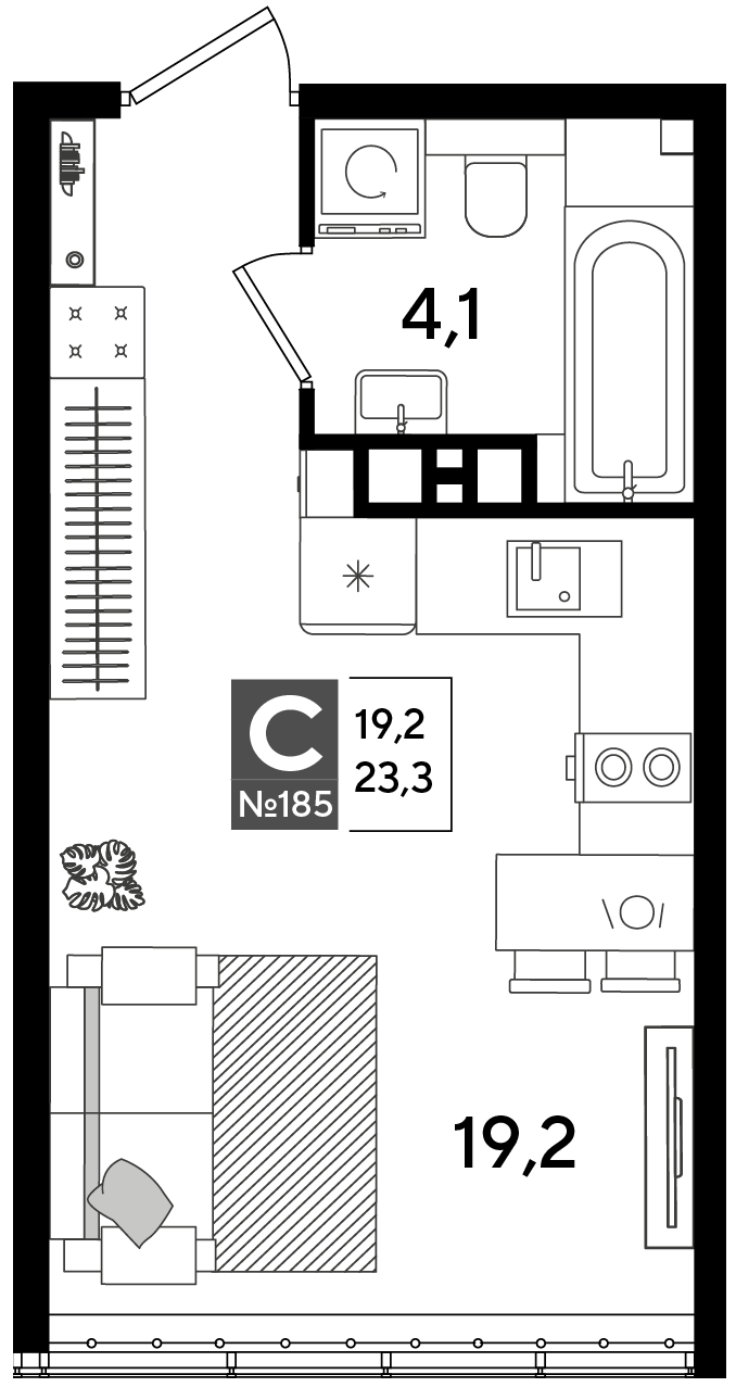 Планировка: Студия 23,3 м²