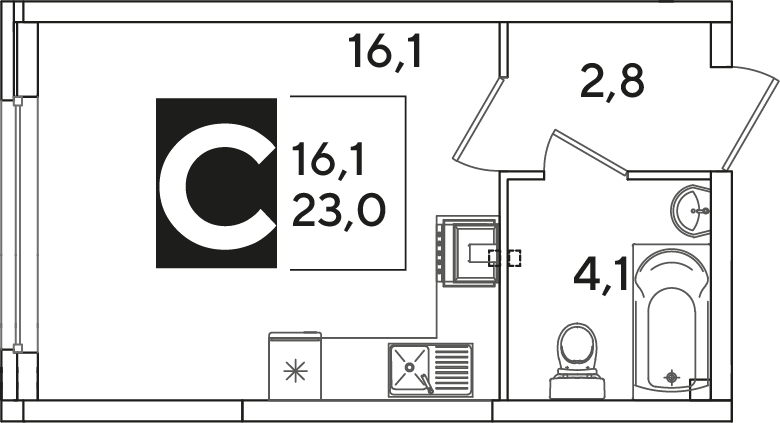 Планировка: Студия 23 м²