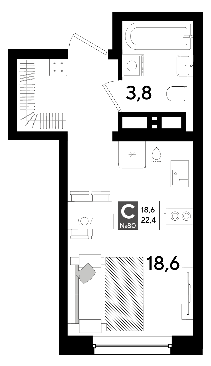 Планировка Студия 22,4 м²