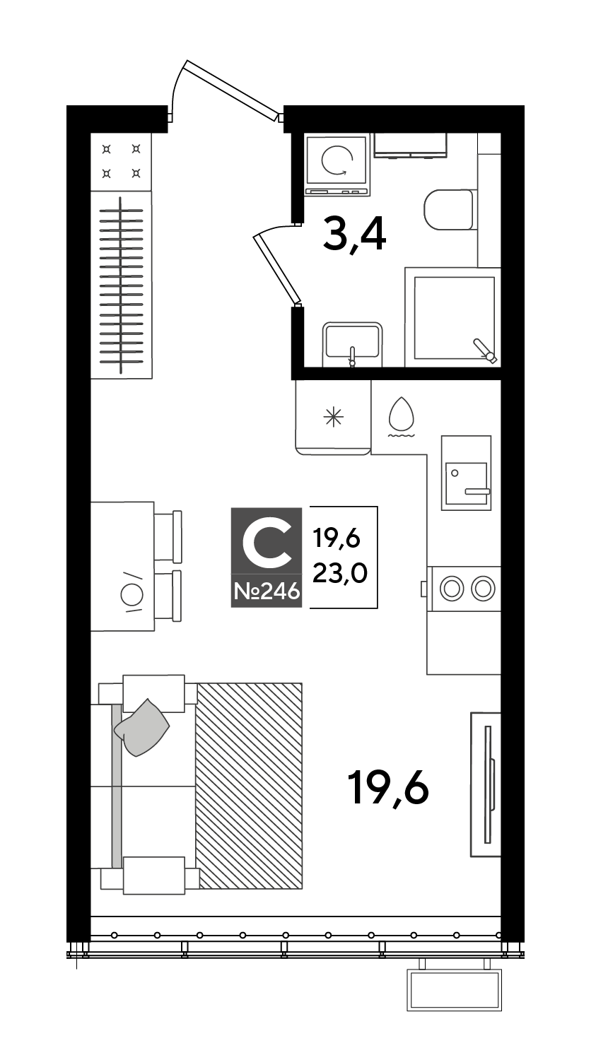 Планировка Студия 23 м²