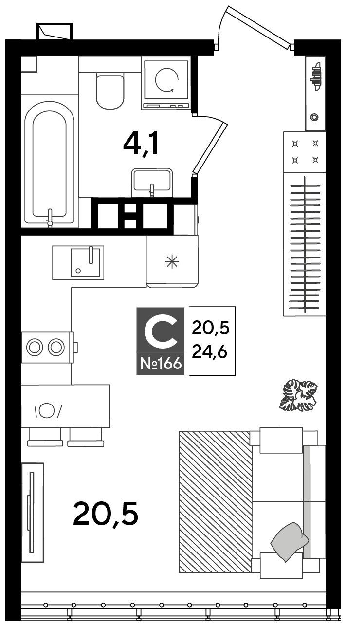 Планировка: Студия 24,6 м²