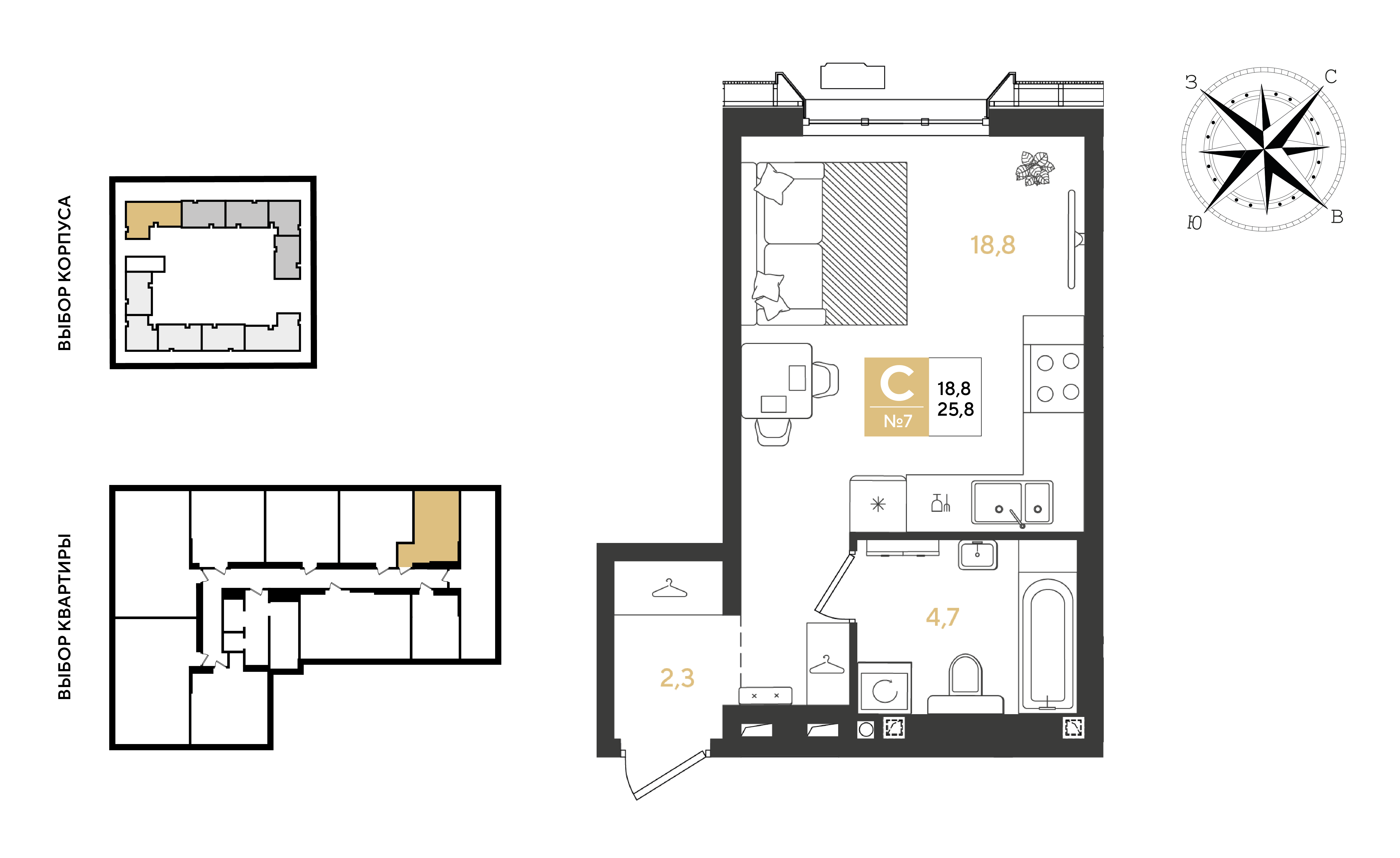 Планировка: Студия 25,8 м²