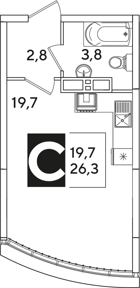Планировка: Студия 26,3 м²