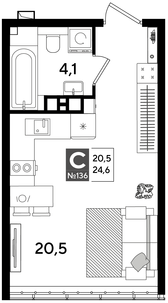 Планировка Студия 24,6 м²