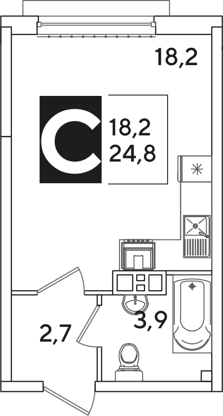 Планировка Студия 24,8 м²