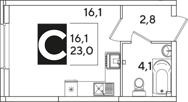 Планировка: Студия 23 м²