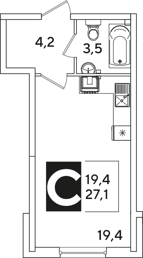 Планировка Студия 27,1 м²