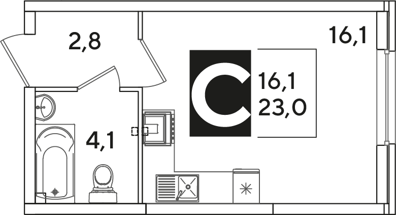 Планировка: Студия 23 м²