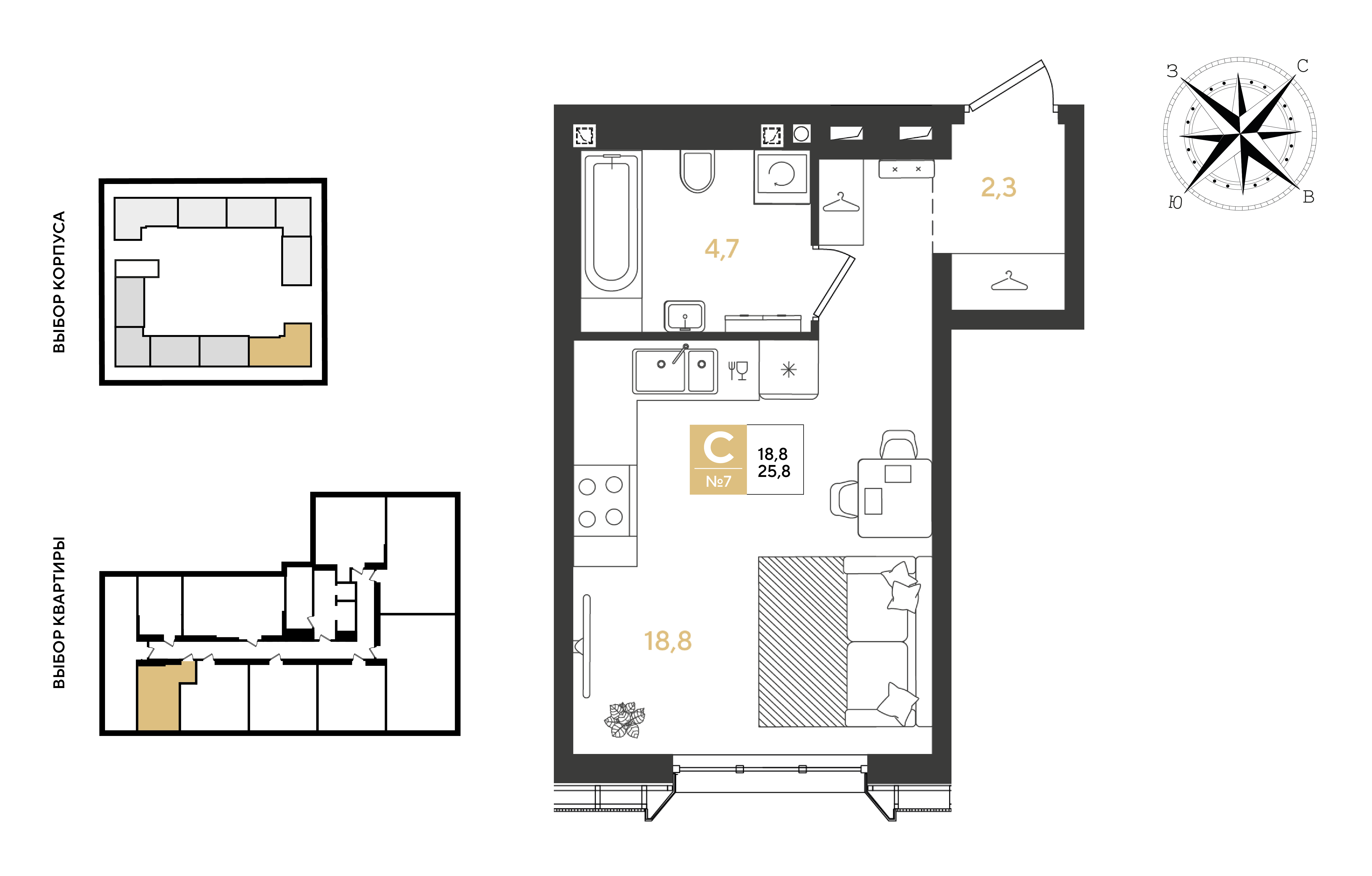 Планировка: Студия 25,8 м²