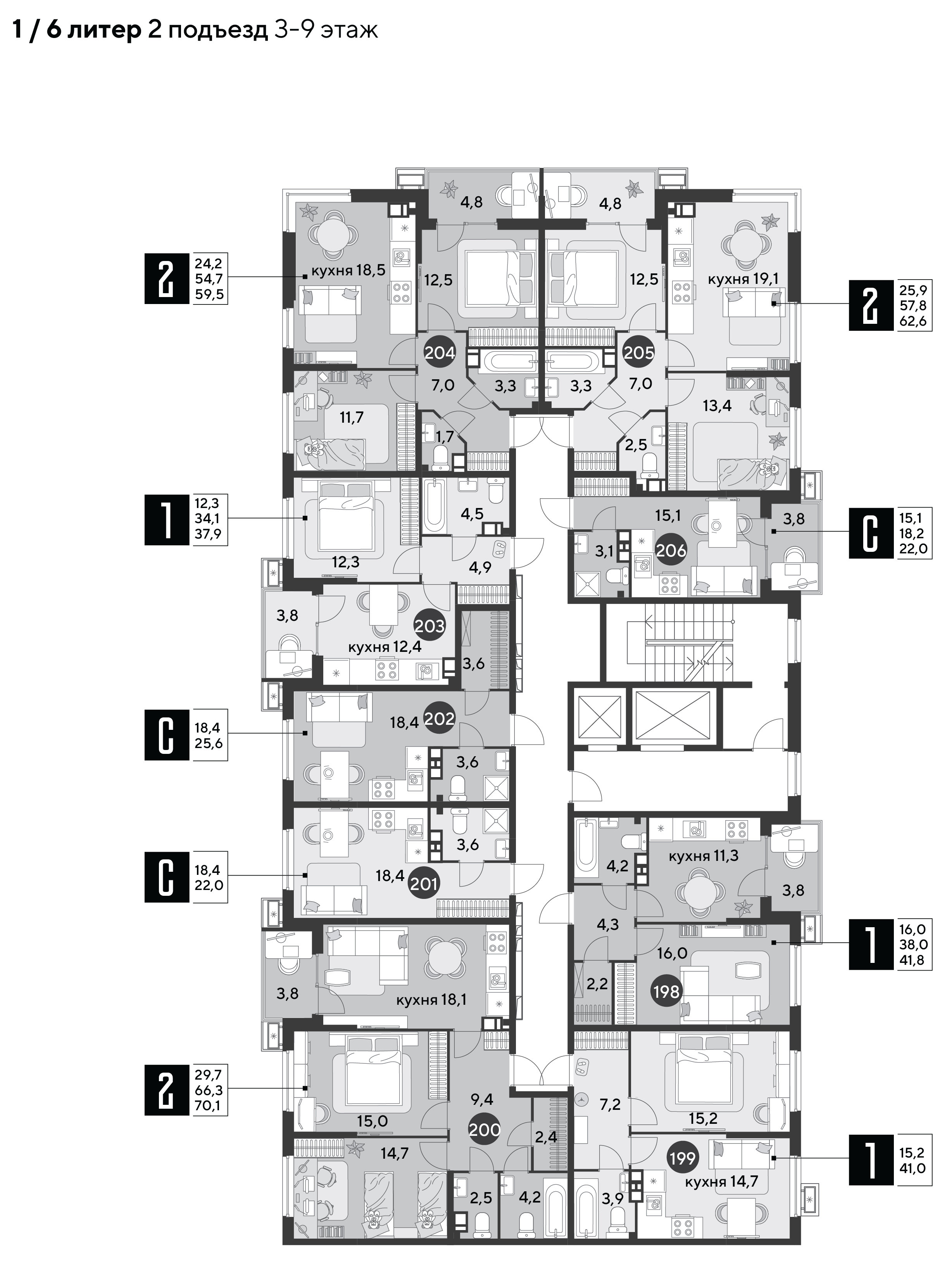 План 5 этажа, Литер 6, подъезд 2