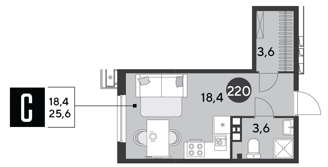 Планировка: Студия 25,6 м²
