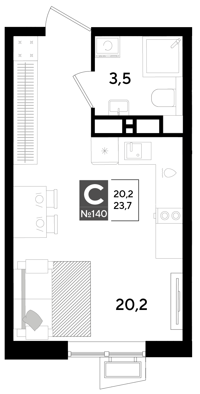 Планировка: Студия 23,7 м²