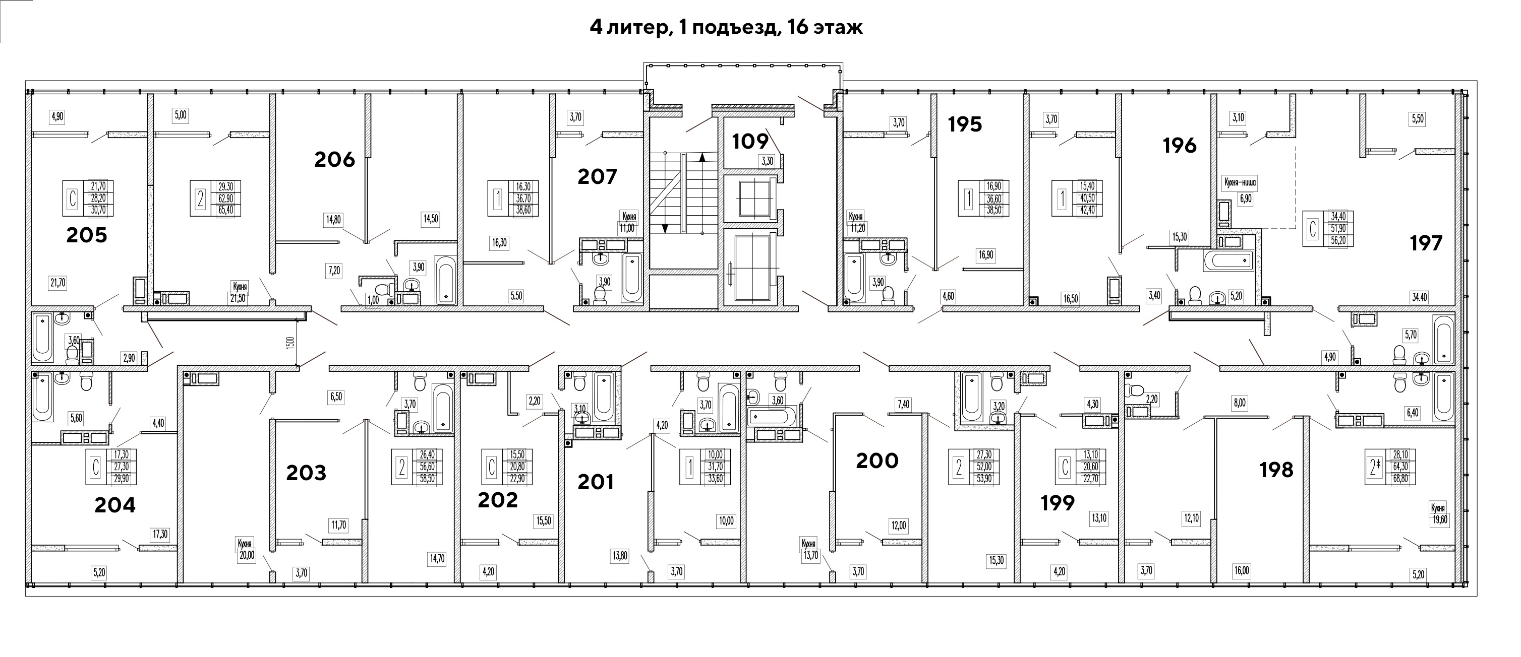 План 16 этажа, Литер 4, подъезд 1