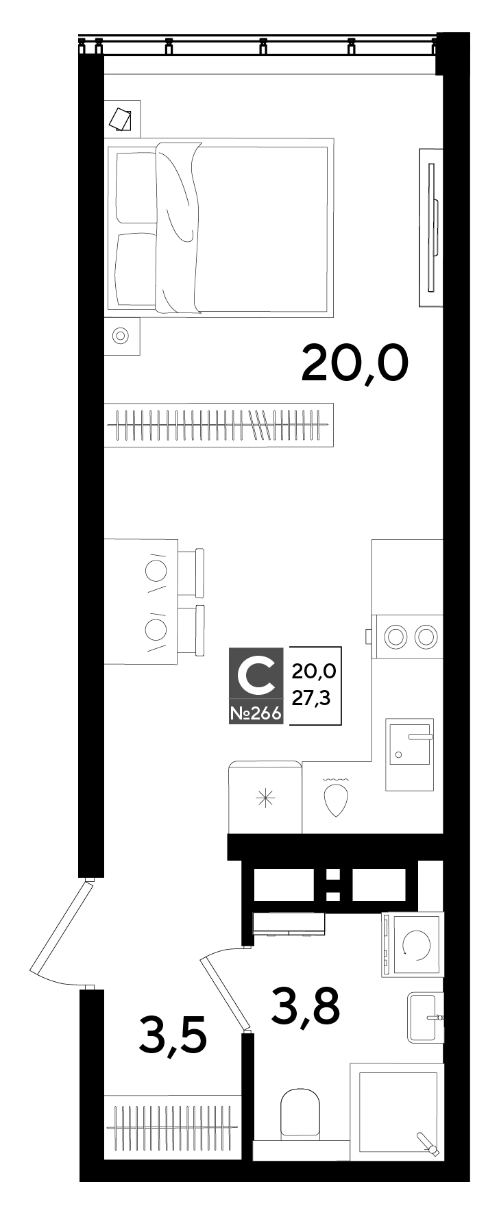 Планировка: Студия 27,3 м²