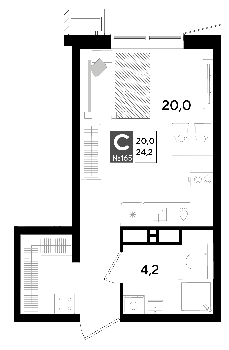 Планировка: Студия 24,2 м²