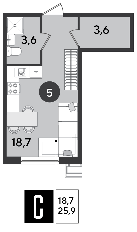 Планировка: Студия 25,9 м²