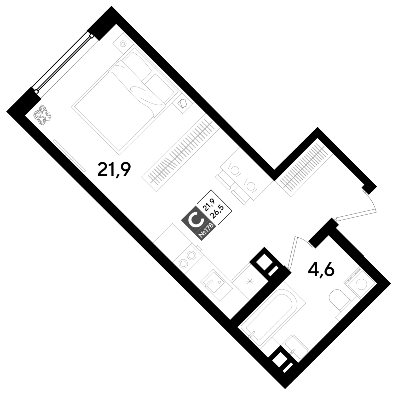 Планировка: Студия 26,5 м²