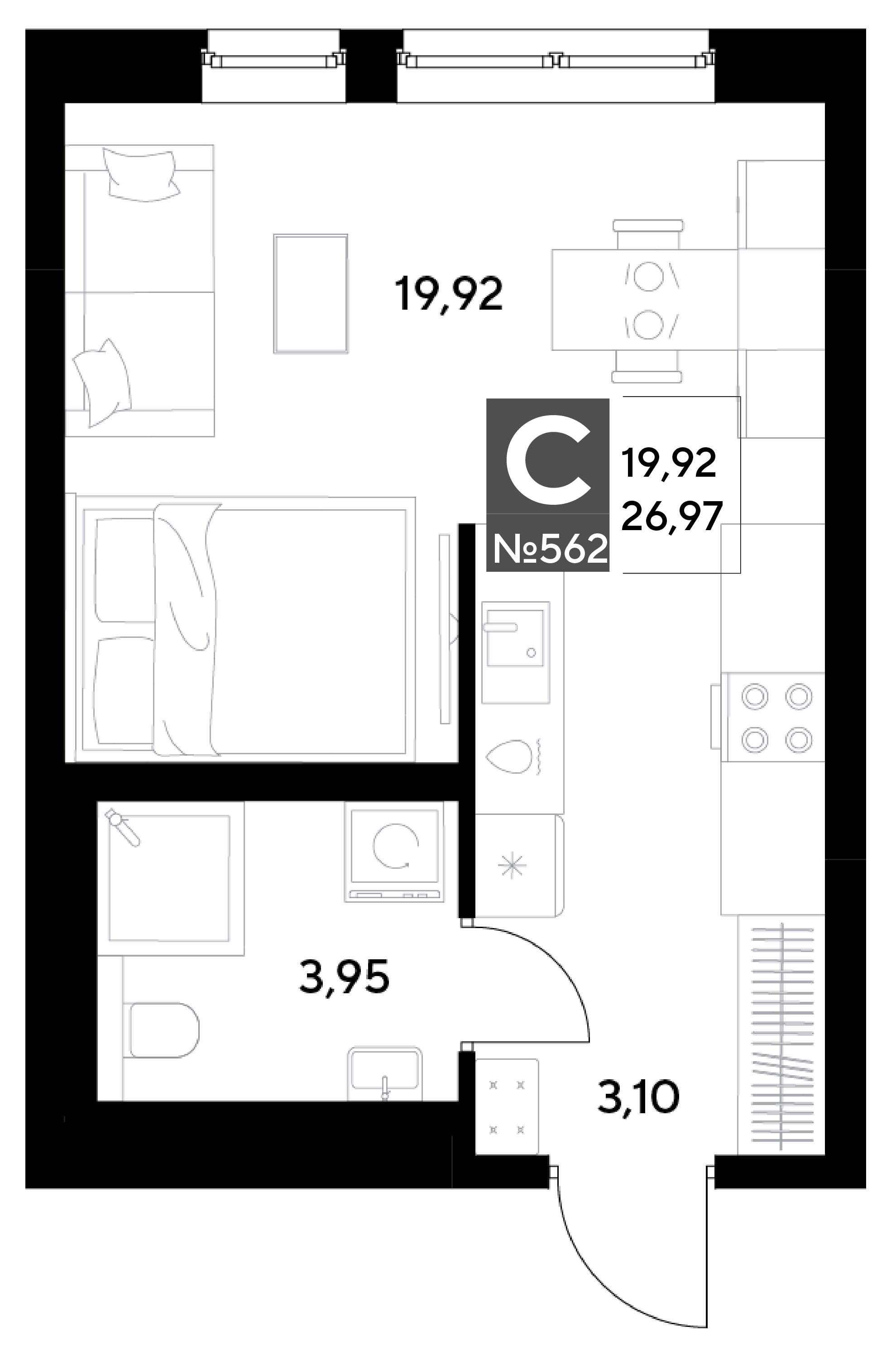 Планировка Студия 26,97 м²