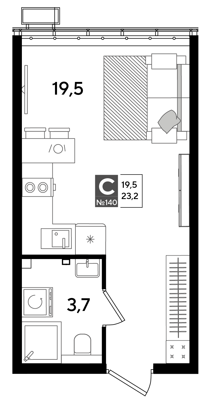Планировка: Студия 23,2 м²