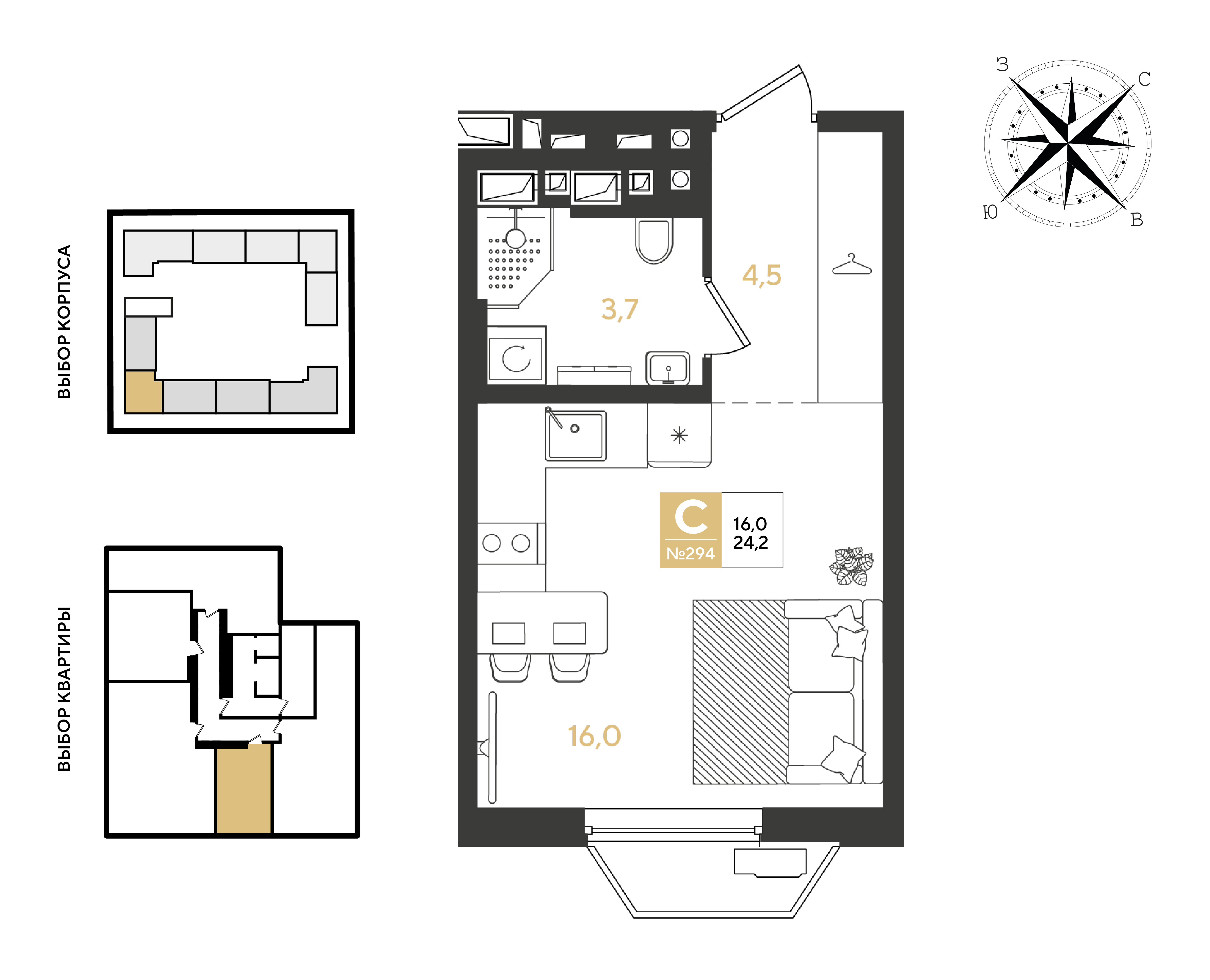 Планировка: Студия 24,2 м²