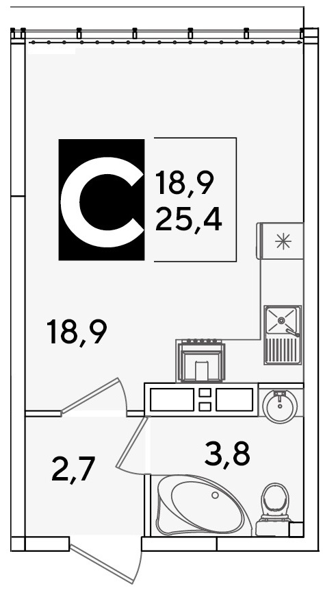 Планировка: Студия 25,4 м²