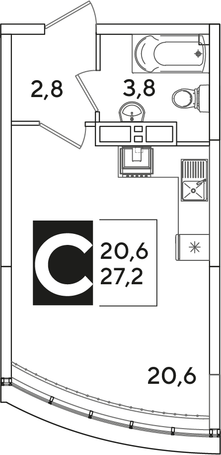 Планировка: Студия 27,2 м²