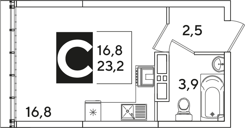 Планировка: Студия 23,2 м²