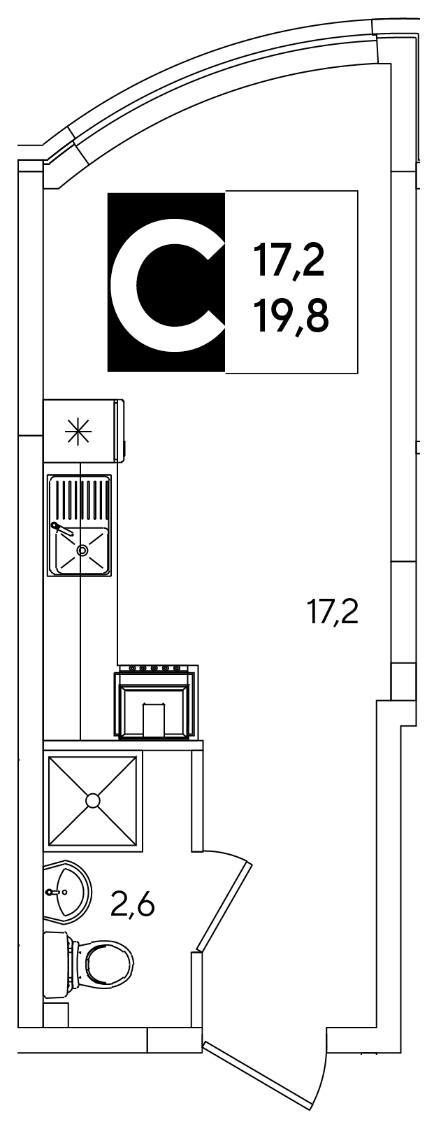 Планировка Студия 19,8 м²
