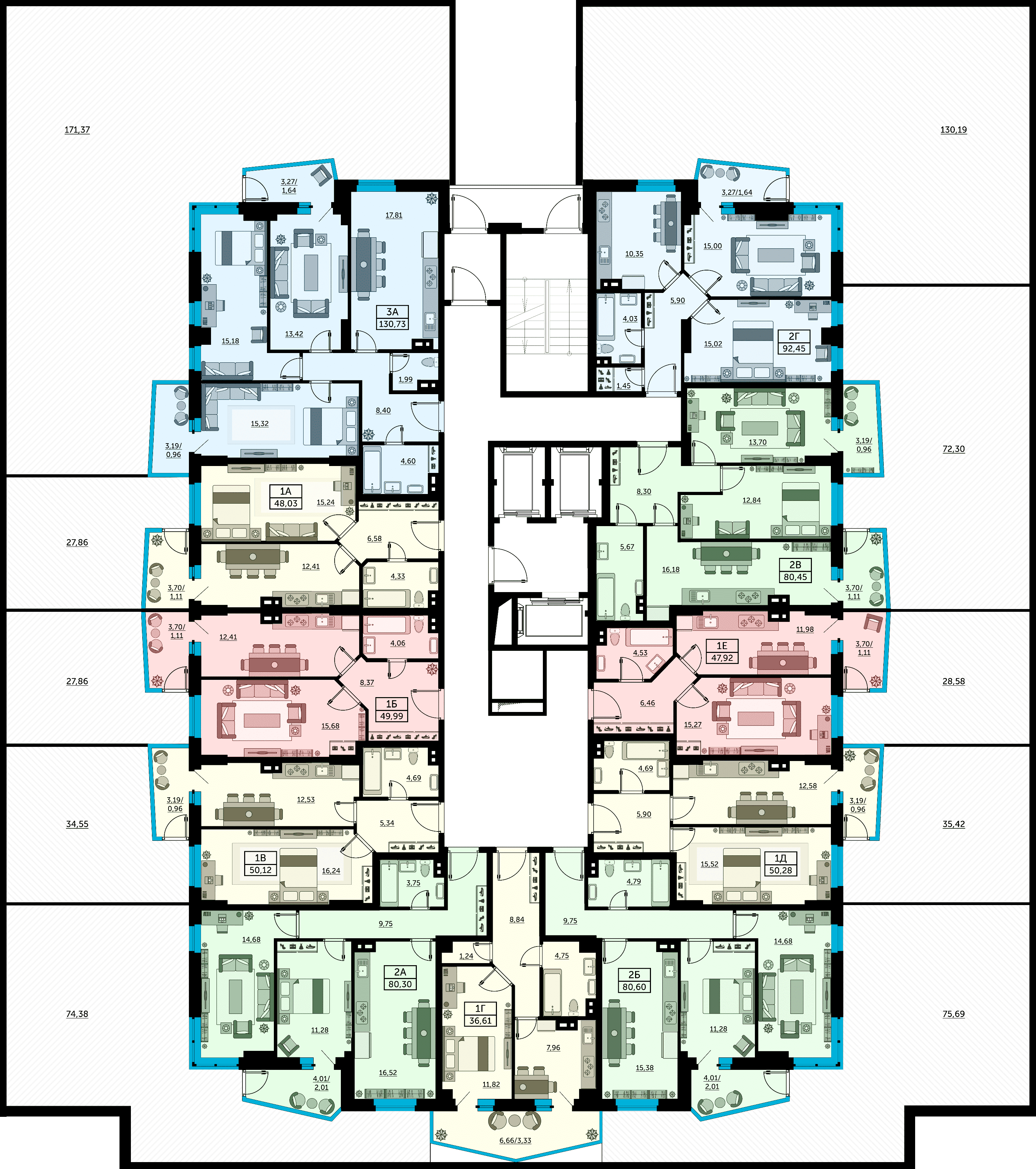 Планировка 2-комнатная 93,1 м²