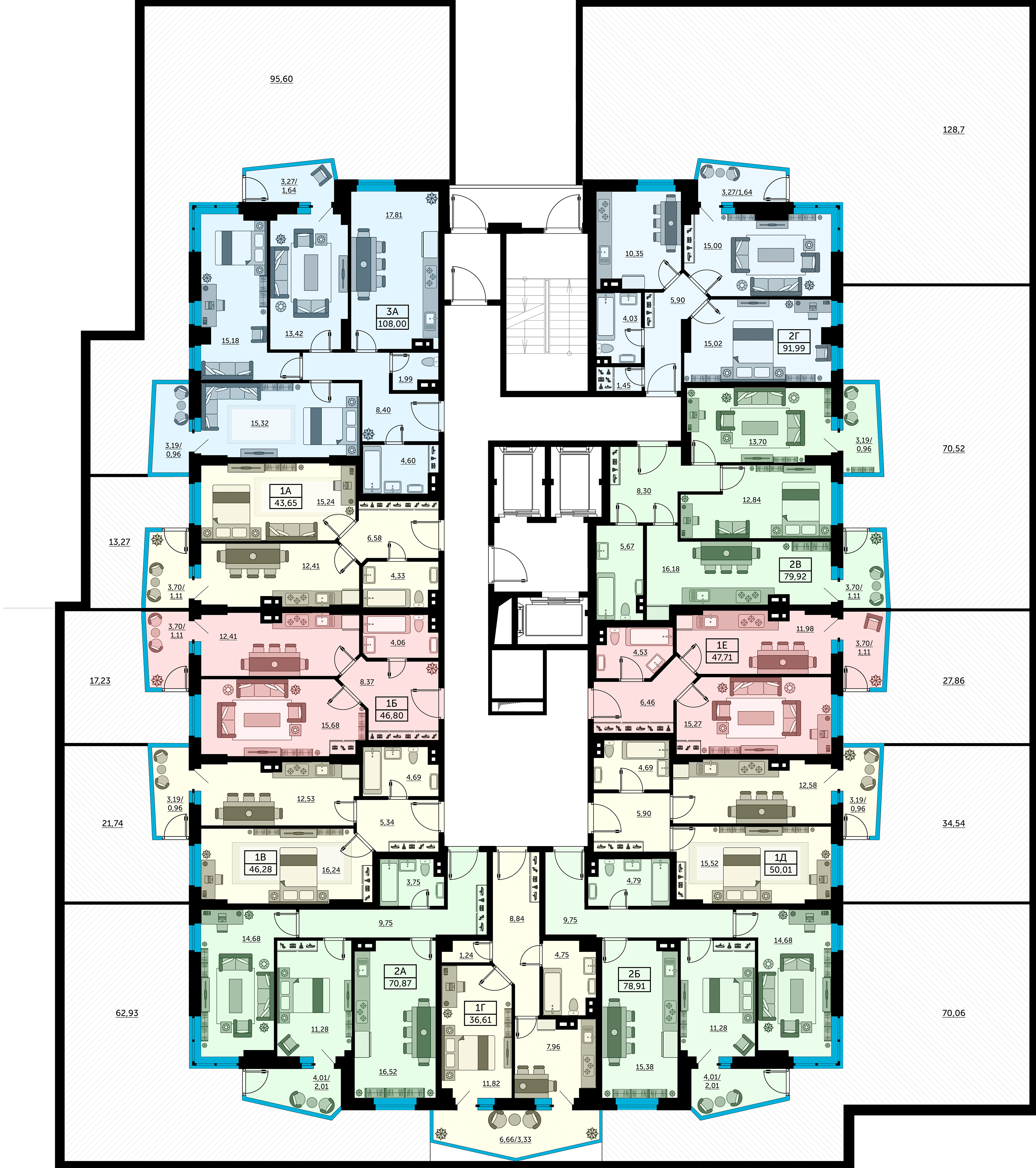 Планировка 2-комнатная 92,7 м²