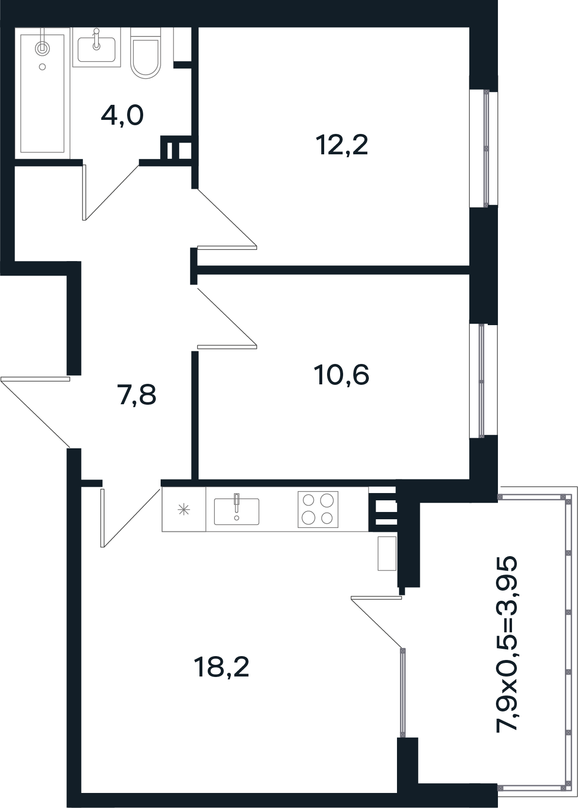 Планировка: 2-комн. квартира 56,8 м²