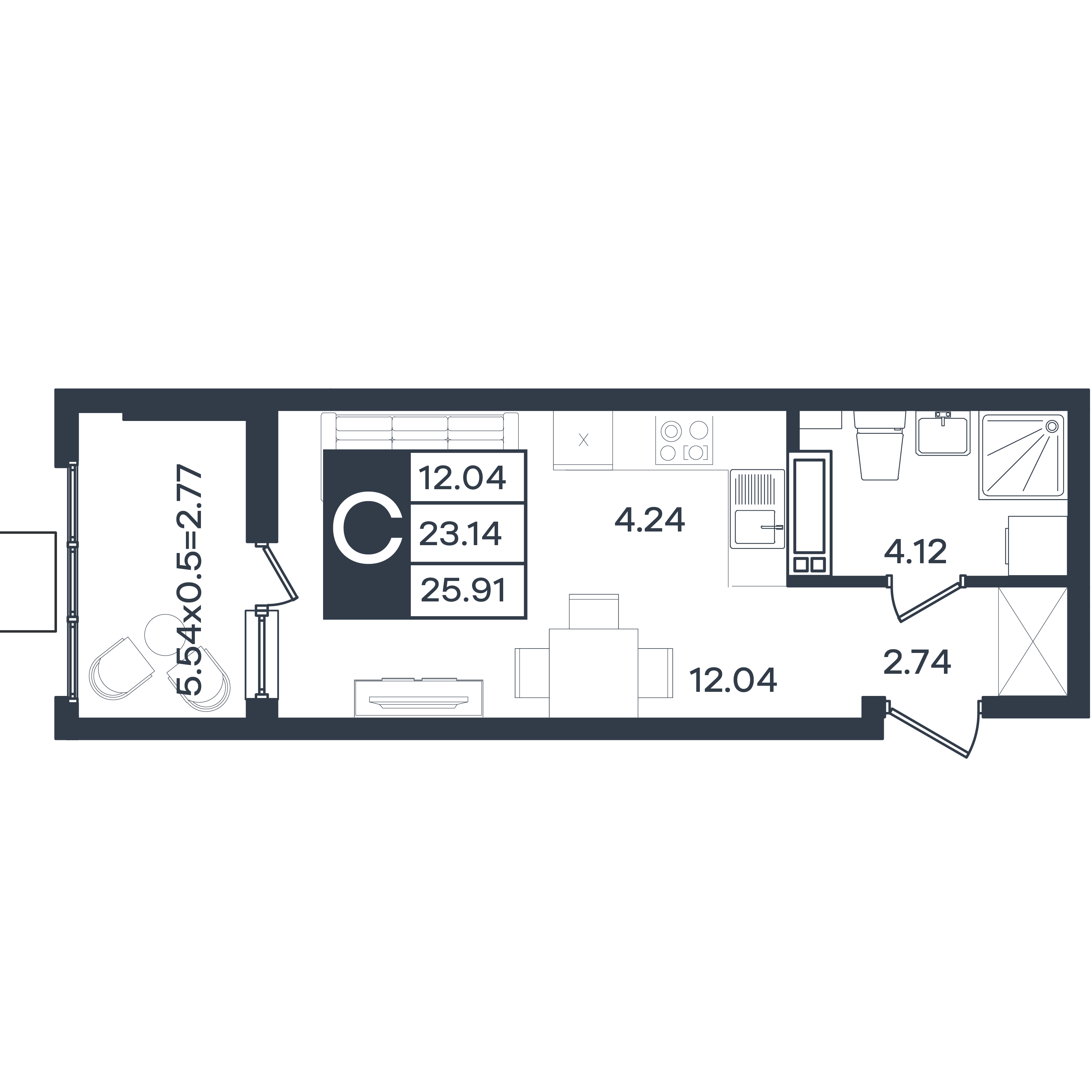 Планировка: Студия 25,9 м²