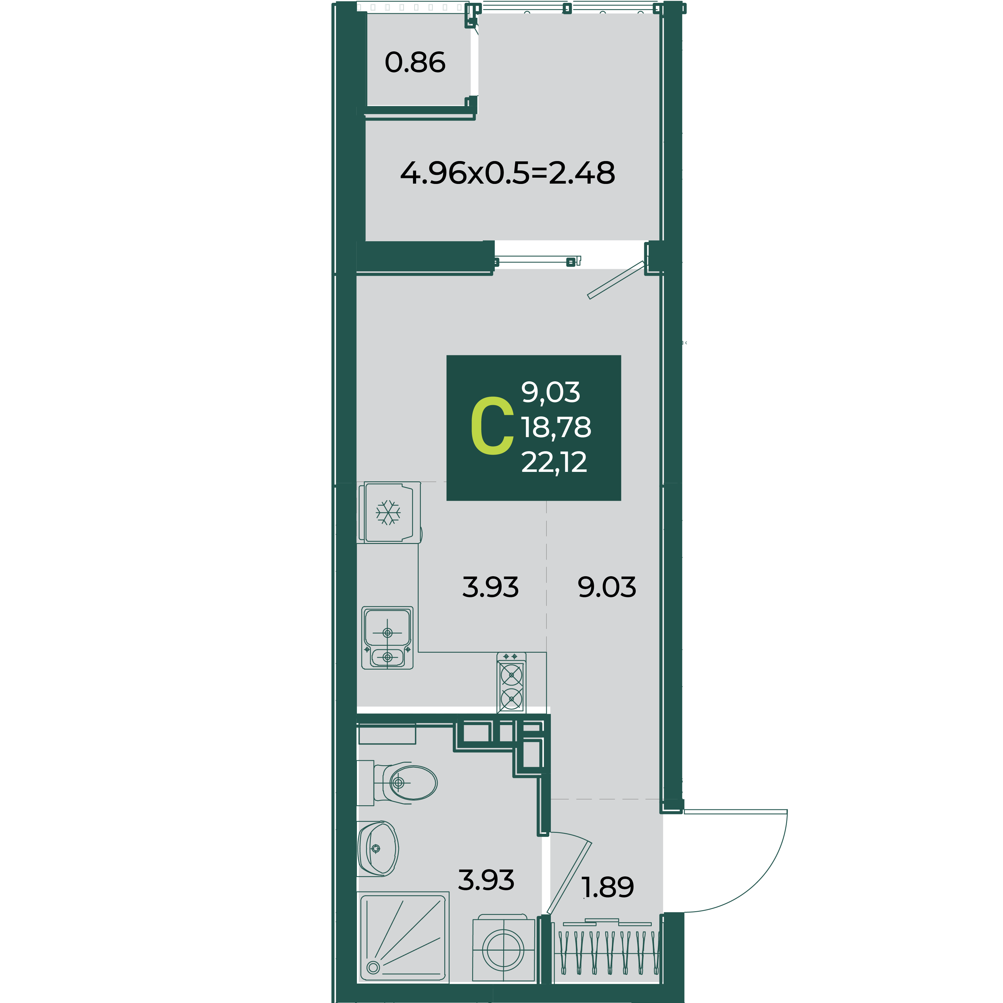 Планировка Студия 22,12 м²